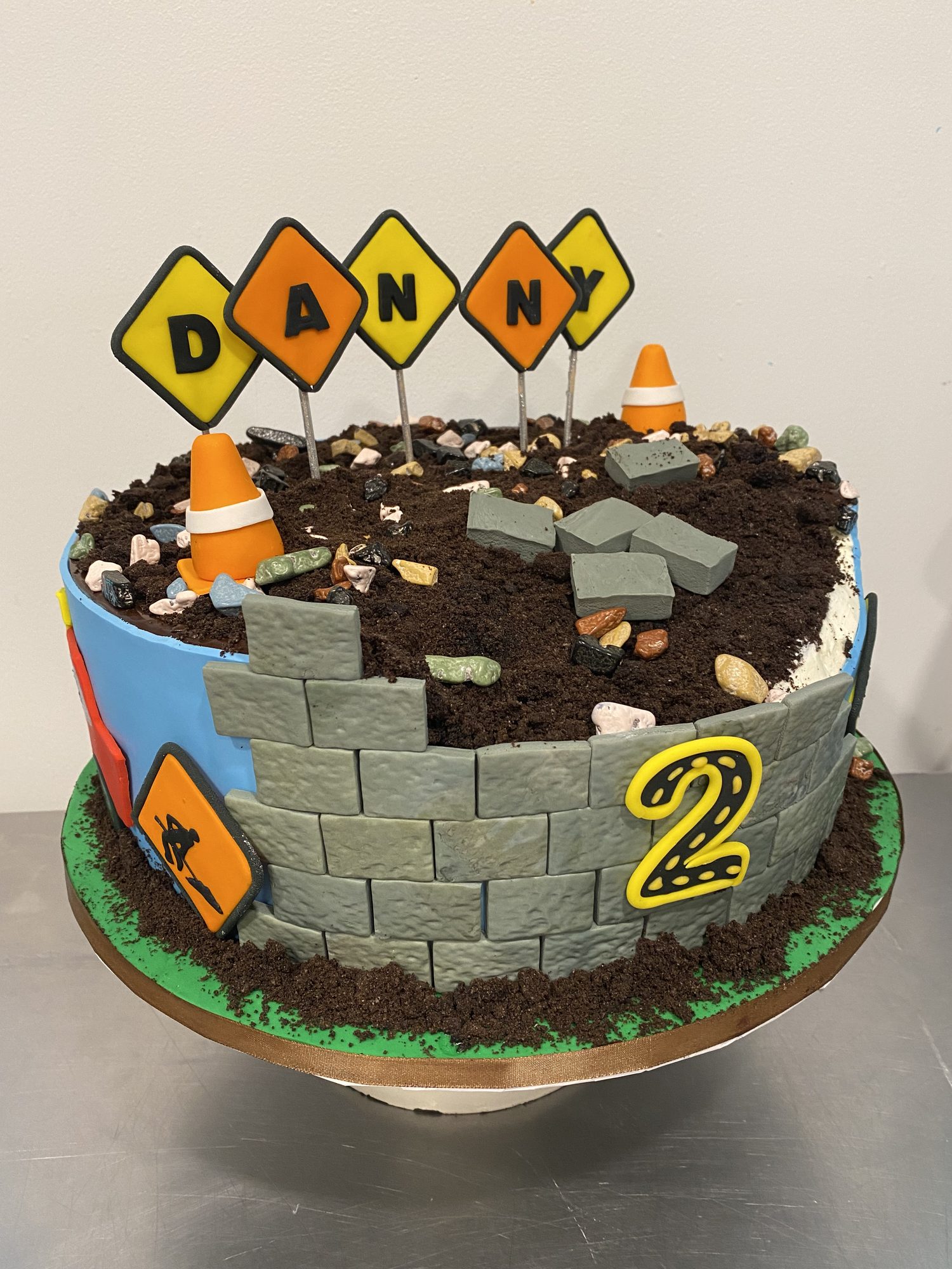 Construction work zone birthday cake